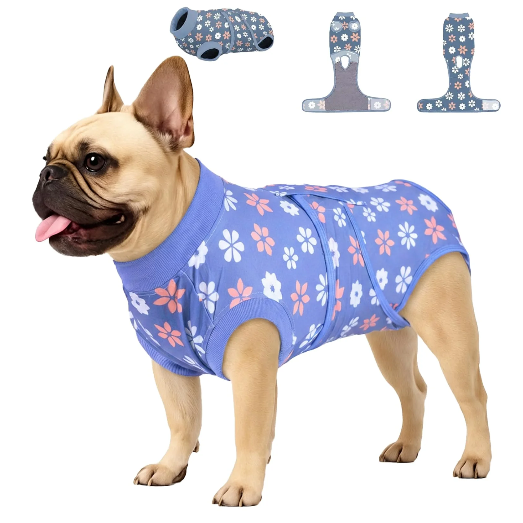 Premium Material PetWarm Dog Surgical Recovery Suit – E-Collar Blue Flower XS Reusable