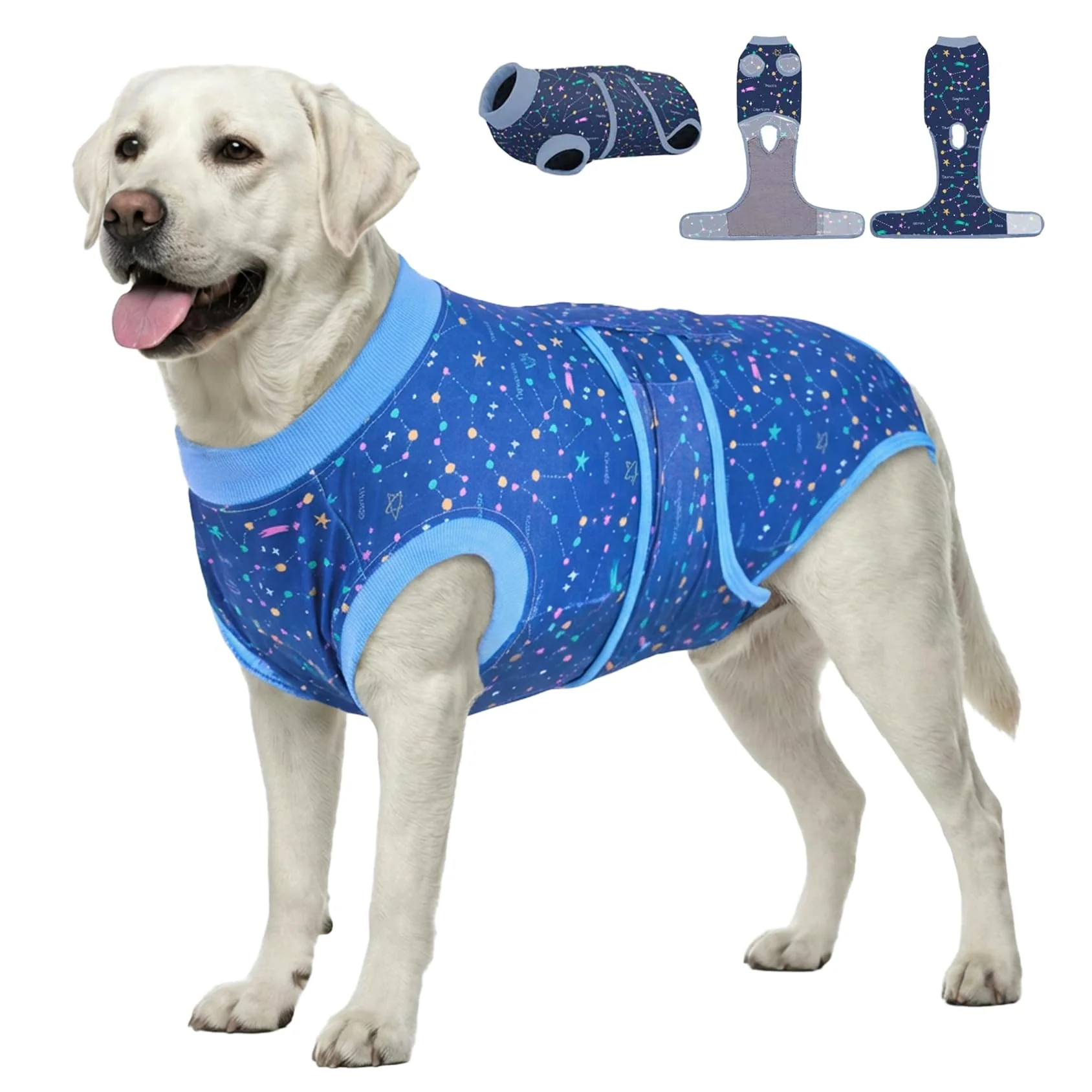 Selected PetWarm Dog Surgery Suit 2XL — Recovery Bodysuit in Blue Galaxy Pattern Sustainable