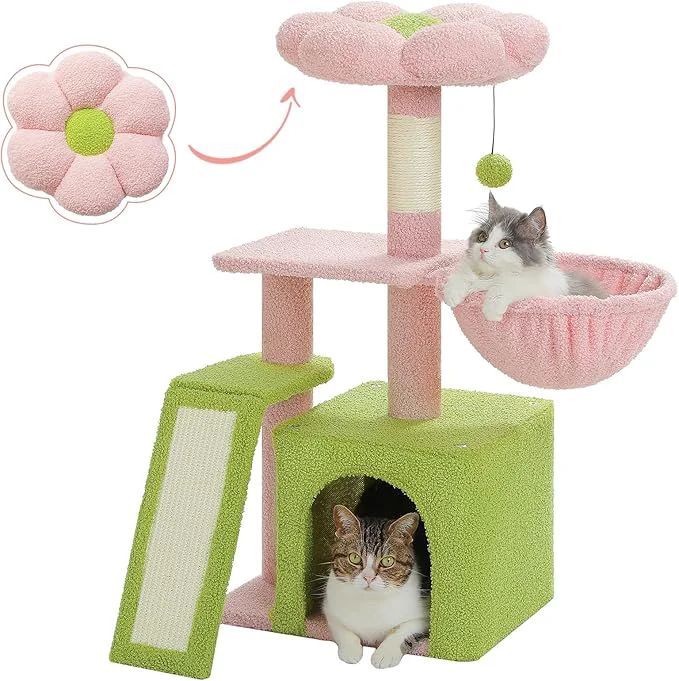 Carefully Designed PETEPELA Flower Cat Tree for Indoor Cats Cozy Hammock and Removable Flower Bed Fine Crafted