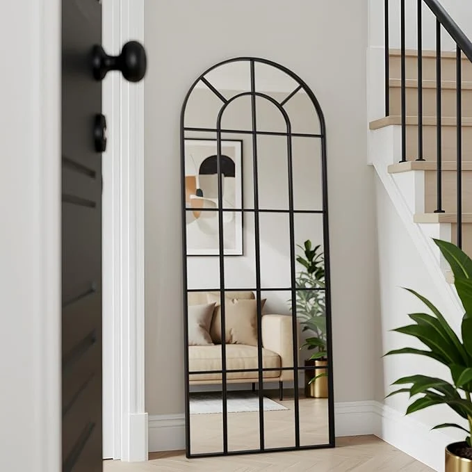 Proven Arched Windowpane Mirror Full Length 65 x24 Wall Mounted Black Art Pane Farmhouse Decorative Floor Mirror Leaning Hanging Wall Mirror for Bedroom Living Room EntranceAbout ThisOverview Crafted