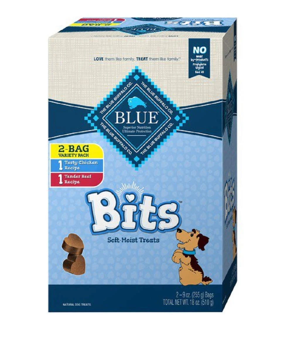 Traditional Blue Buffalo Blue Bits Natural Soft-Moist Training Dog Treats Variety Pack – 2 Flavors 9 oz Each Bag 18 oz total High-Performance