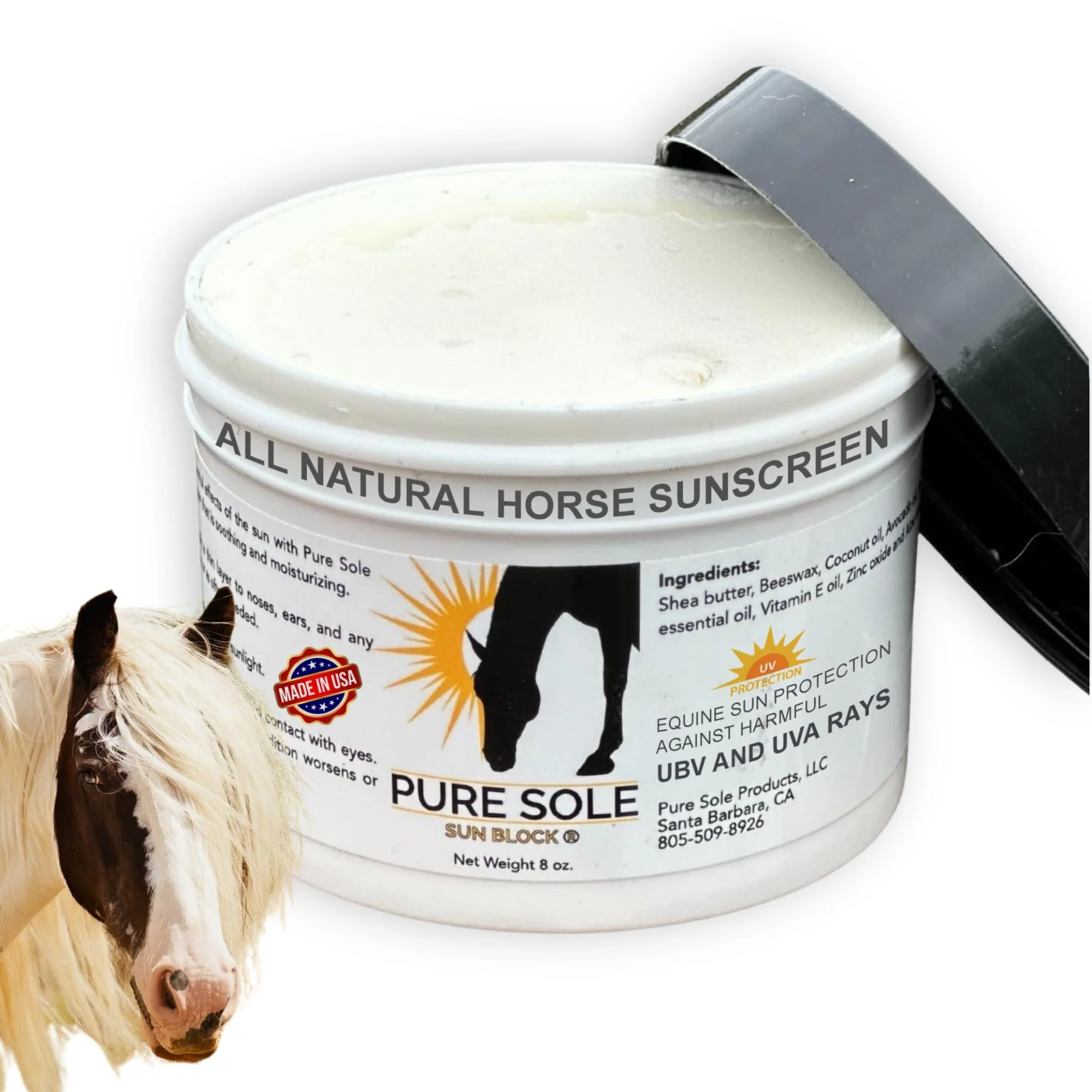 Expertly Made Pure Sole Sun Block Cream for Horses Nose Protection Sensitive Pink Skin Non-Nano Zinc Oxide 8 oz Selected