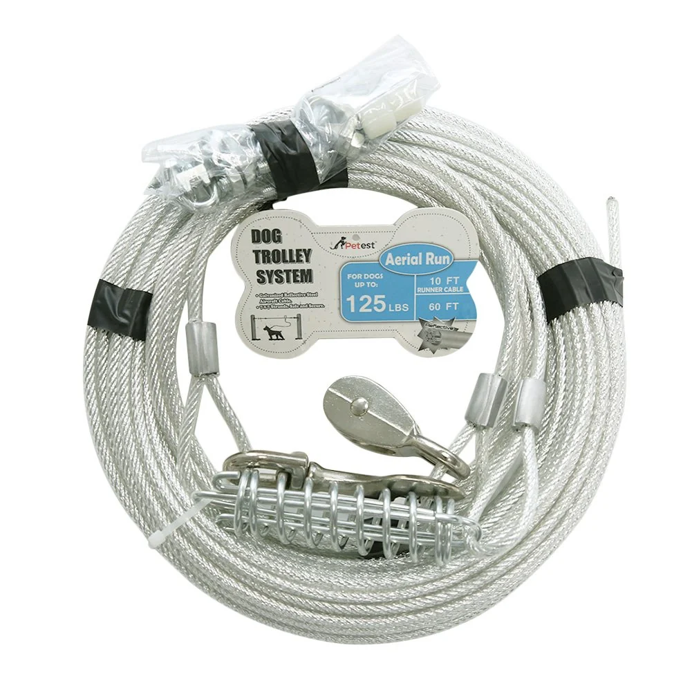 Eco-Friendly Petest 60ft Trolley Runner Cable for Heavy Dogs up to 125 lbs Outdoor Dog Tie-Out Convenient