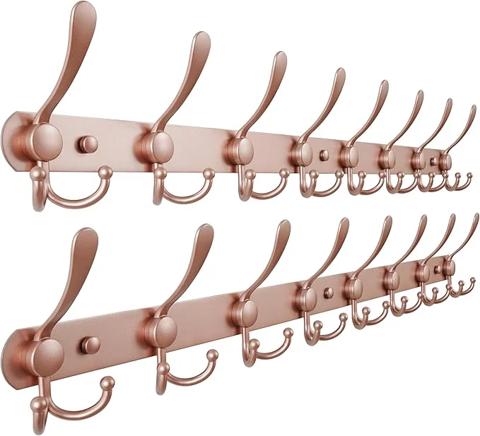 Advanced Dseap Coat Rack Wall Mount - 29.5 Long 8-Tri-Hooks Heavy Duty Coat Hanger Rail Wall Hooks for Hanging Coats Hats Clothing Clothes Purse Mudroom Entryway Rose Gold Pack of 2About ThisOverview Soft