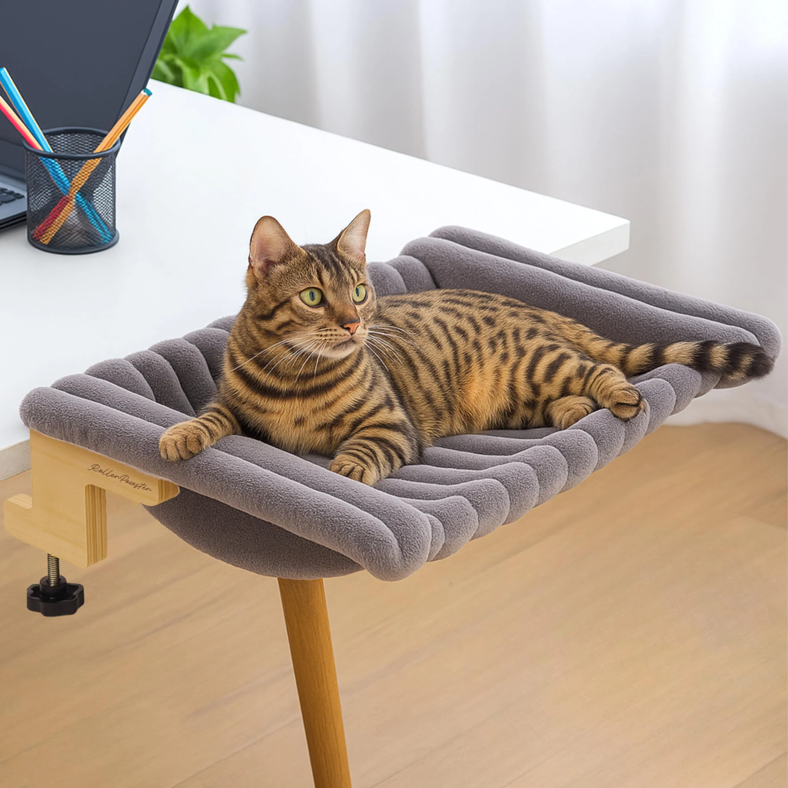 Refined ROLLERPAWSTER Cat Desk Hammock – Secure No-Drill Desk Bed Perch Up to 40 lbs Practical