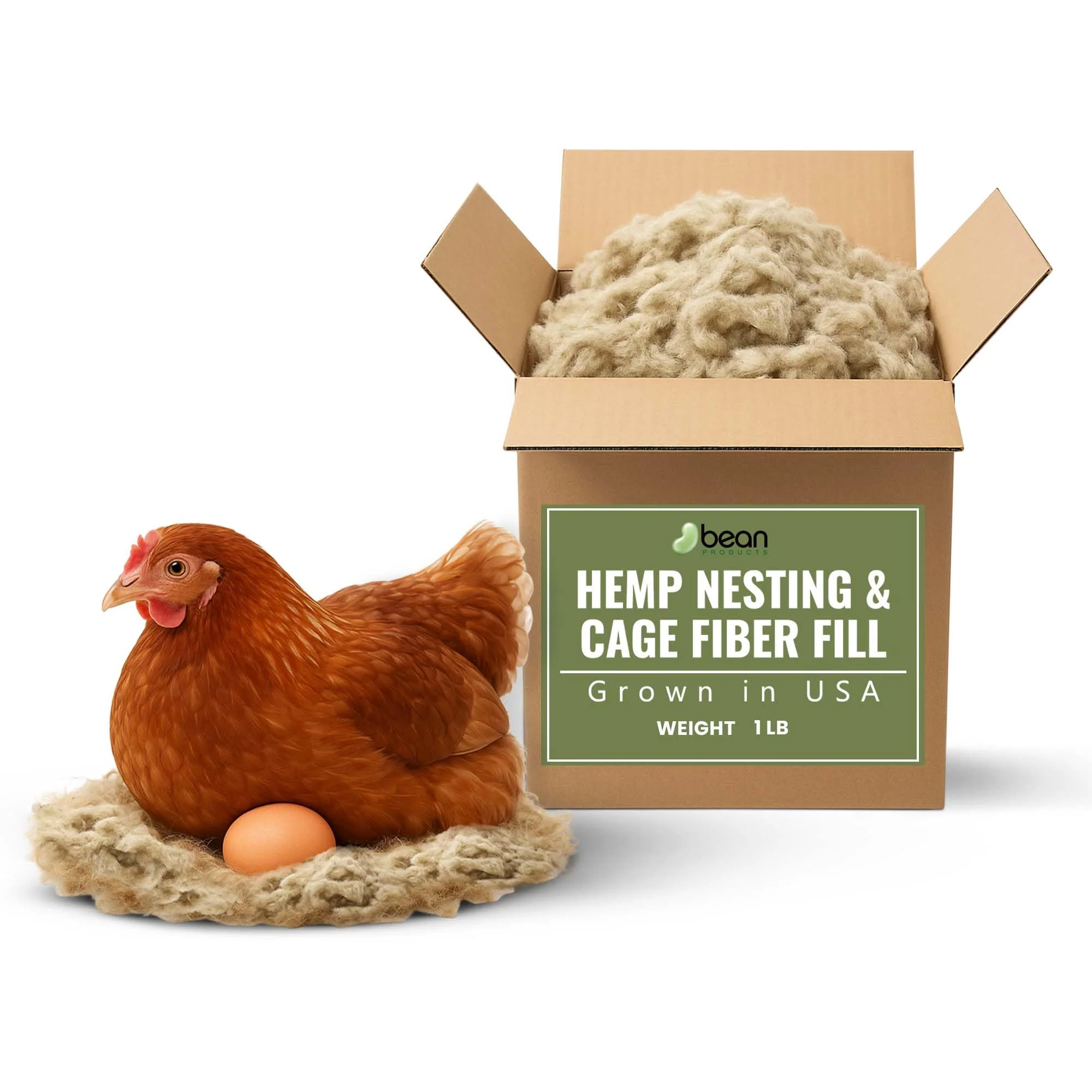 Unique Bean Products Hemp Nesting Fiber – 1 lb Dust- Hemp Bedding USA Grown Healthy