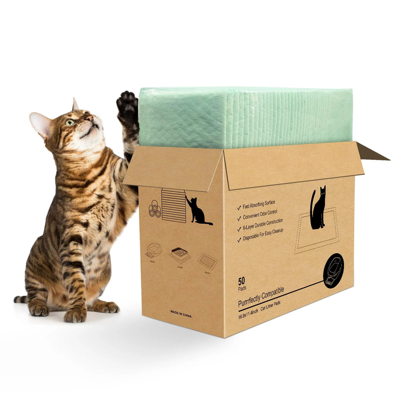 Fine Topfeel 50 Count Cat Pads for Breeze System — 16.9 x 11.4 in Super Absorbent Quick-Dry Unscented Official