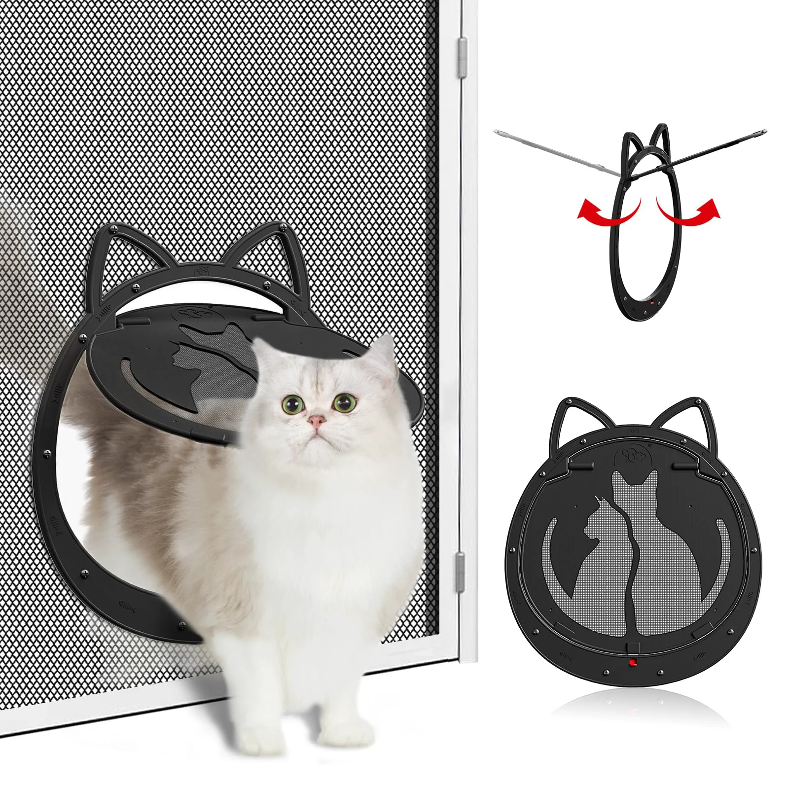 Easy-to-Use HIDROSIL Cat Door for Screen Door - Inside Opening 10x10 in Magnetic Flap Fits 0–26 lb Cats Small Dogs Black Sustainable
