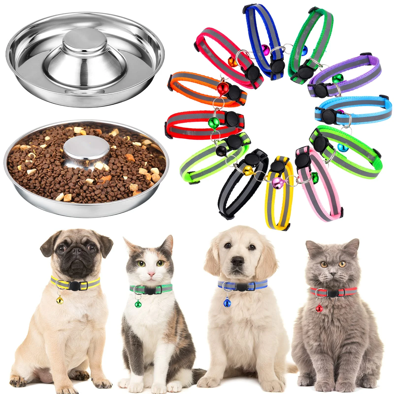 Reliable Patelai 2 Pcs Stainless Steel Puppy Feeding Bowls with 12 Adjustable Collars Trendy