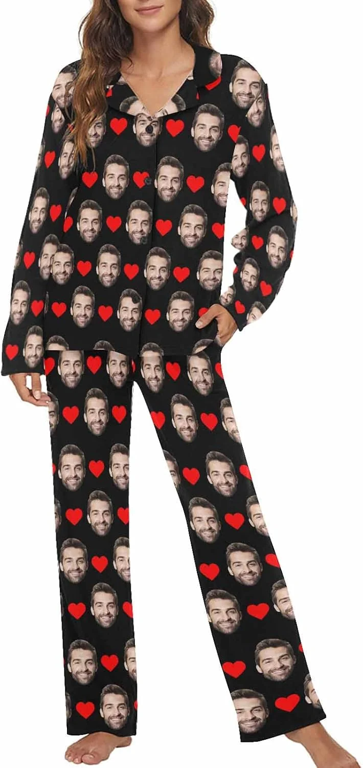 Superior MyPupSocks Custom Face Pajamas for Women Set Personalized Photo Long Sleepwear XS-XXL Fast