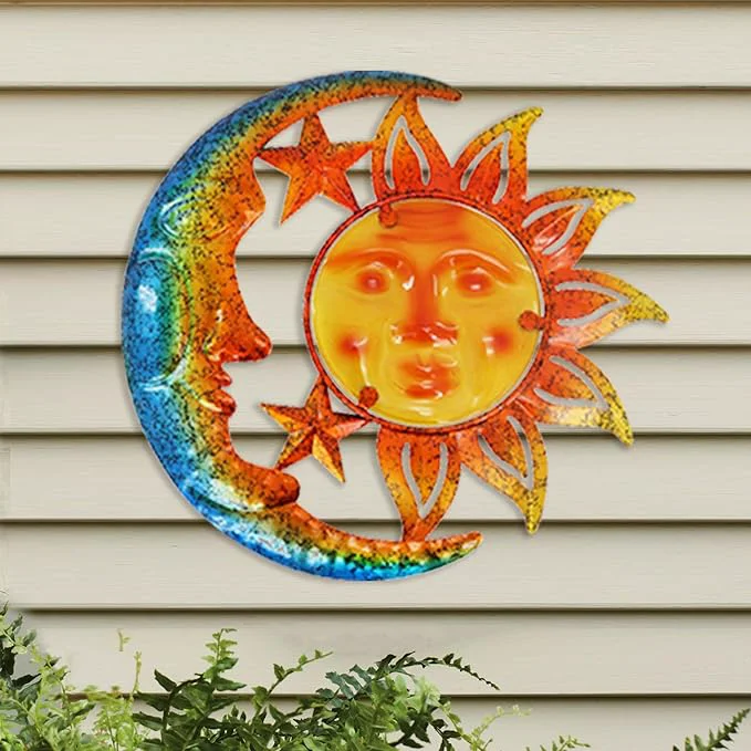 Effective Metal Sun Moon Wall Art Decor 12 Inch Retro Hanging Decor With Glass S Fashionable