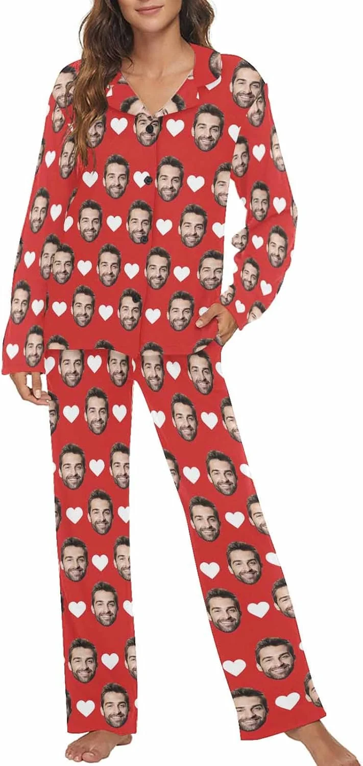 Versatile MyPupSocks Custom Face Pajamas for Women Set Personalized Photo Long Sleepwear XS-XXL Responsible