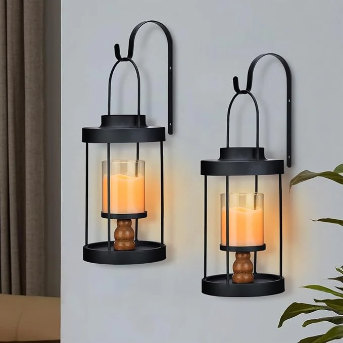 Consistent Metal Wall Sconce Candle Lantern Set of 2 - Black Wall Mounted Wood and Metal Hanging Holder with Glass Candles Vintage Wall Decor for Porch Living Room Dining Room Bedroom Indoor DecorAbout ThisOverview Long-Lasting