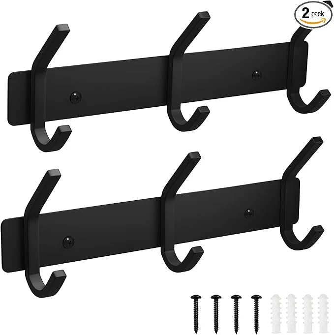 Enhanced VAEHOLD 2PACK Coat Hooks Wall Hook for Hanging Clothes Robes Towels Hats Heavy Duty Coat Hanger Coat Rack Wall Mount with 3 Hooks - BlackAbout ThisOverview Soft