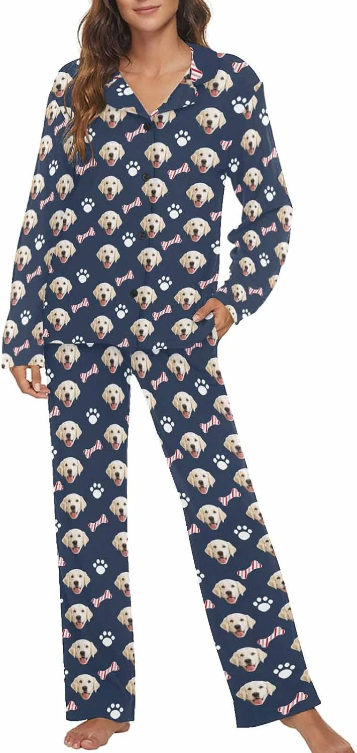 Relaxed MyPupSocks Custom Face Pajamas for Women Set Personalized Photo Long Sleepwear XS-XXL Dependable