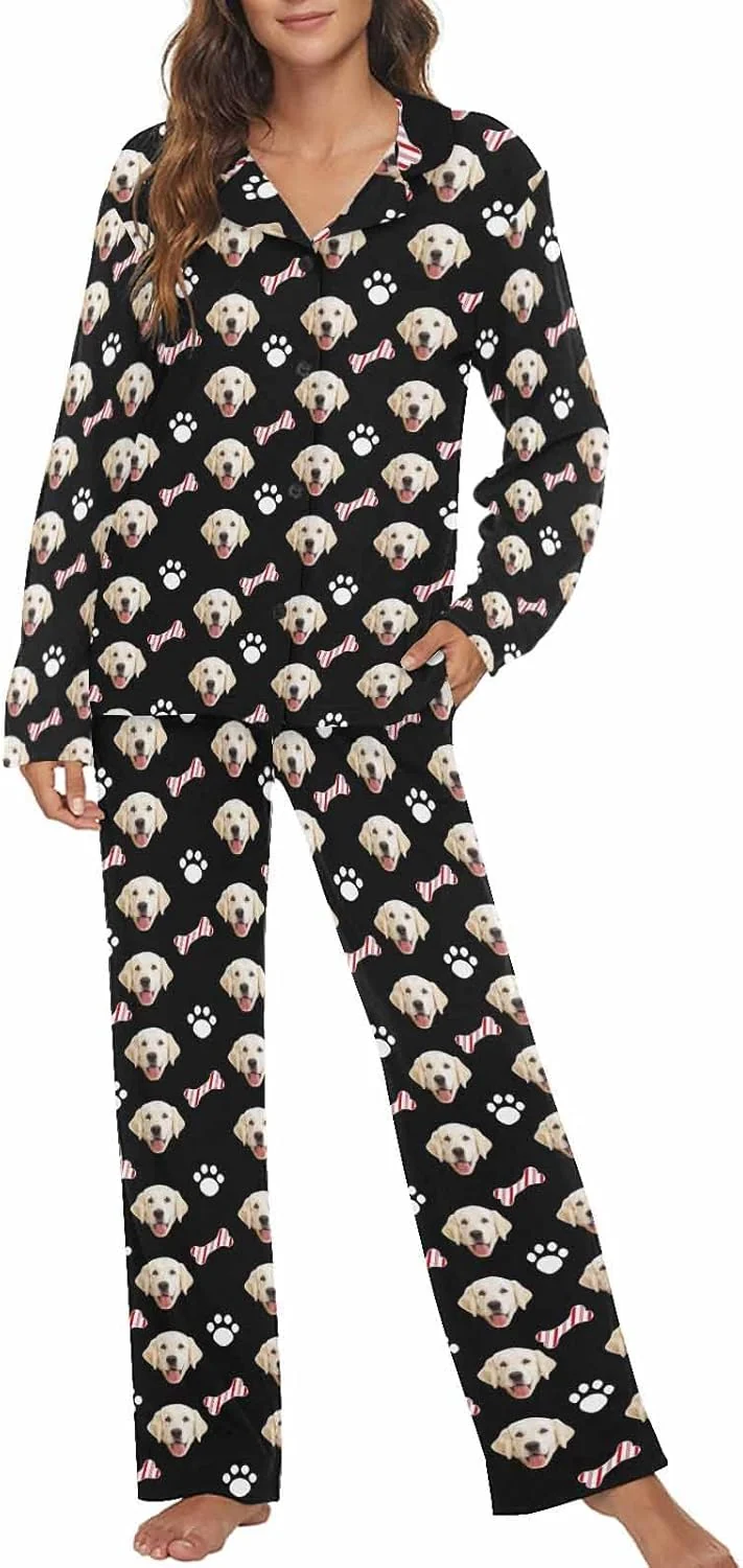 First-Class MyPupSocks Custom Face Pajamas for Women Set Personalized Photo Long Sleepwear XS-XXL Next-Generation