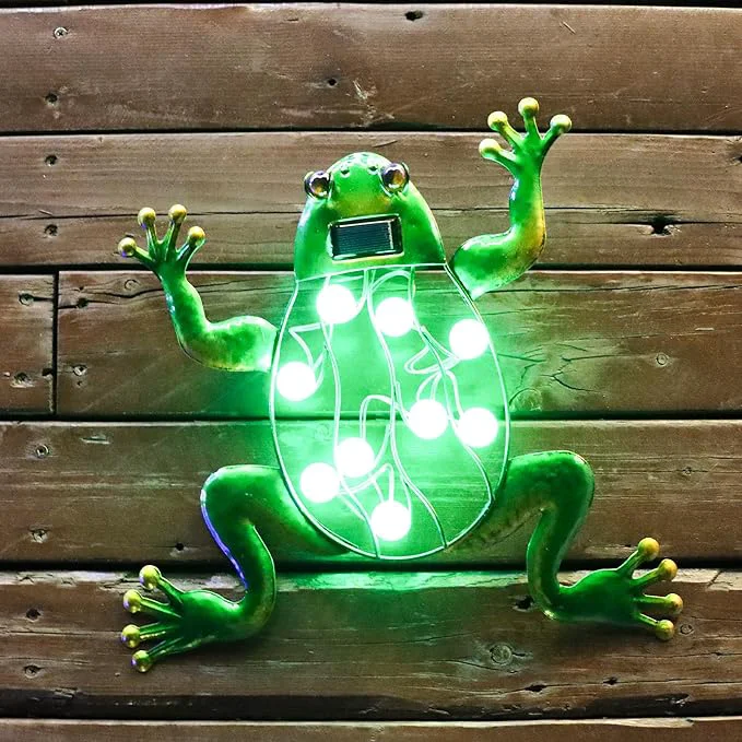 High-Quality J-Fly Metal Frog Solar Lighted Wall Art Decor Outdoor Garden Fence Art Hanging Decorations for Yard Lawn Balcony Patio 13 13 inch LargeAbout ThisOverview Exceptional