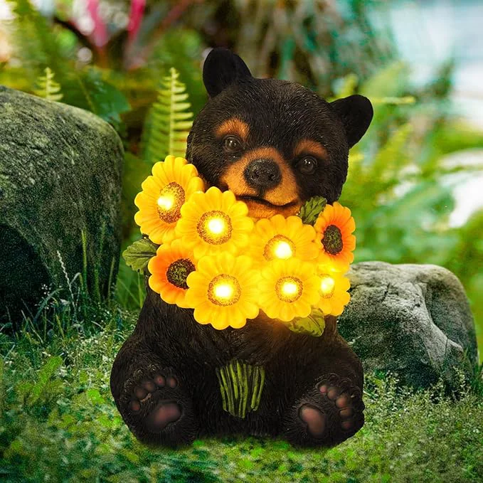 Functional ILLUMINEW Solar Garden Lights Outdoor Statues Black Bear with Sunflowers Sculpture Decor Mother Gifts for Women Men or Daughter Unique Garden Statues for Housewarming GiftsAbout ThisOverview Environmentally Friendly