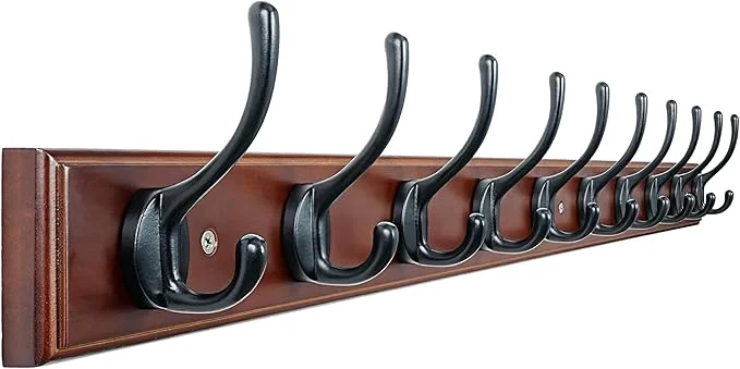 Effective Dseap Coat Rack Wall Mounted 10-Hooks 38-1 4 Long 16 Hole to Hole Wood Coat Hooks Wall Mounted Hook Rack Hook Rail Hooks for Hanging Coats Light Walnut BlackAbout ThisOverview Smart