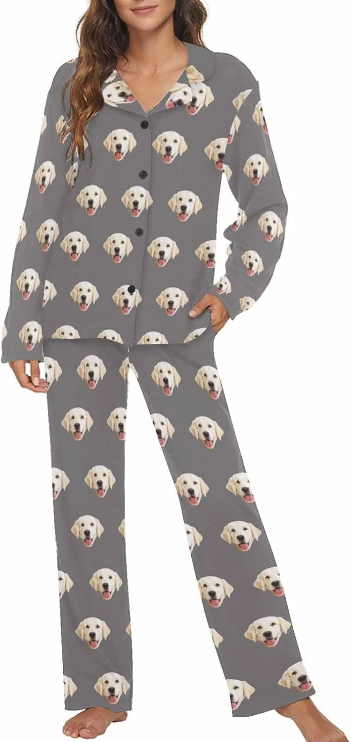Superior MyPupSocks Custom Face Pajamas for Women Set Personalized Photo Long Sleepwear XS-XXL Stylish