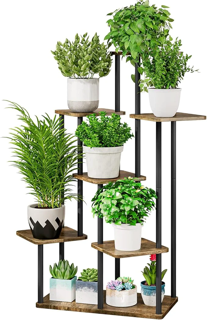 Exclusive AZERPIAN Plant Stand 7 Tier Indoor Metal Flower Shelf for Multiple Plants Corner Tall Flower Holders for Patio Garden Living Room Balcony Bedroom Black 7 Tier-Black About ThisOverview Unique