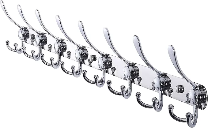 Detailed Dseap Coat Rack Wall Mount - 29.5 Long 8-Tri-Hooks Heavy Duty Coat Hanger Rail Wall Hooks for Hanging Coats Hats Clothing Clothes Purse Mudroom Entryway ChromedAbout ThisOverview Pure