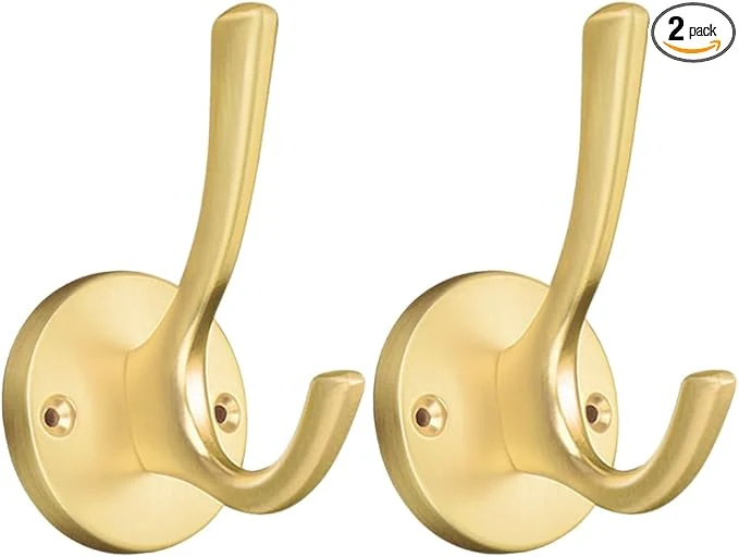 Efficient ZUONAI Gold Bathroom Towel Hooks Gold Coat Hooks 2 Pack Heavy Duty Brushed Towel Hooks Screws Solid Brass Wall Hooks for Hanging Coats Hats Jacket Clothing and Keys in Bedroom BathroomAbout ThisOverview Elegant