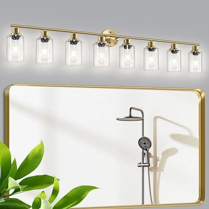 Healthy 8-Light Brushed Gold Vanity Lights for Bathroom Lighting Fixtures Over Mirror with Clear Glass Shade Modern Kitchen Light Fixtures Wall Lamps Sconce Light - E26 BaseAbout ThisOverview Elite