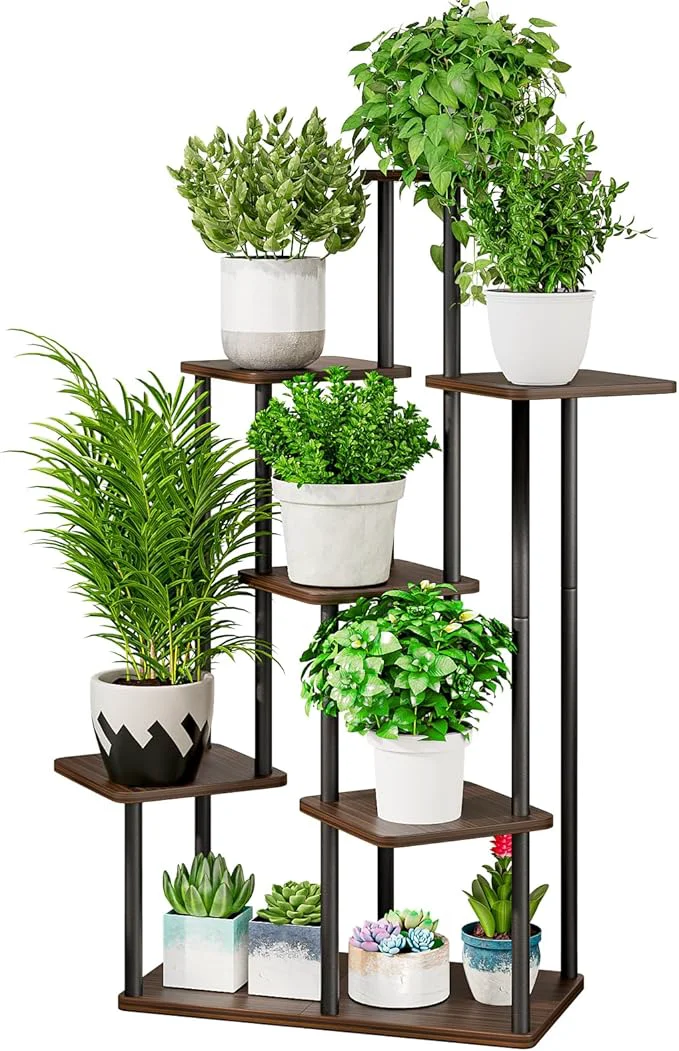 Convenient AZERPIAN Plant Stand 7 Tier Indoor Metal Flower Shelf for Multiple Plants Corner Tall Flower Holders for Patio Garden Living Room Balcony Bedroom Black OakAbout ThisOverview Proven