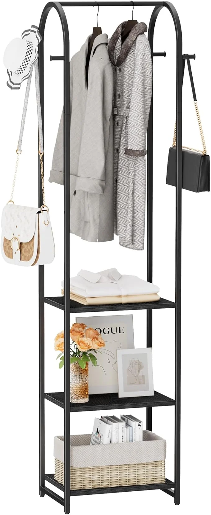 Carefully Designed Garment Rack Coat Rack With 3 Shelves and 4 Hooks 71 H Clothes Stand For Hanging Clothes Hanging Rod For for Bedroom Hallway Entryway Office Living Room BlackAbout ThisOverview Authentic