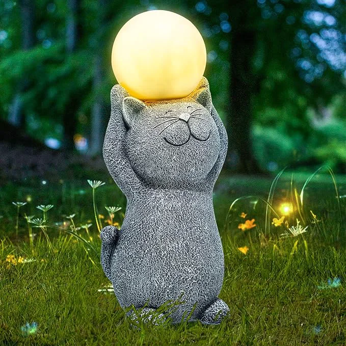 Breathable Solar Garden Decor Cat Moon Outdoor Statue and Figurine Lights Outdoor Patio Sculpture Decor LED Light Gifts for Mom or Daughter Garden Statues Birthday Gifts for Women Home and Yard with Solar LampAbout ThisOverview Recyclable