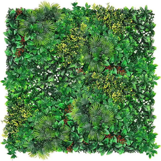 Lightweight Artificial Grass Wall Panels 20''x20'' 12pcs Boxwood Wall Panels with Tropical Leaves Faux Greenery Privacy Fence Screen Grass Backdrop for Outdoor Indoor Garden Birthday Wedding DecorAbout ThisOverview Secure