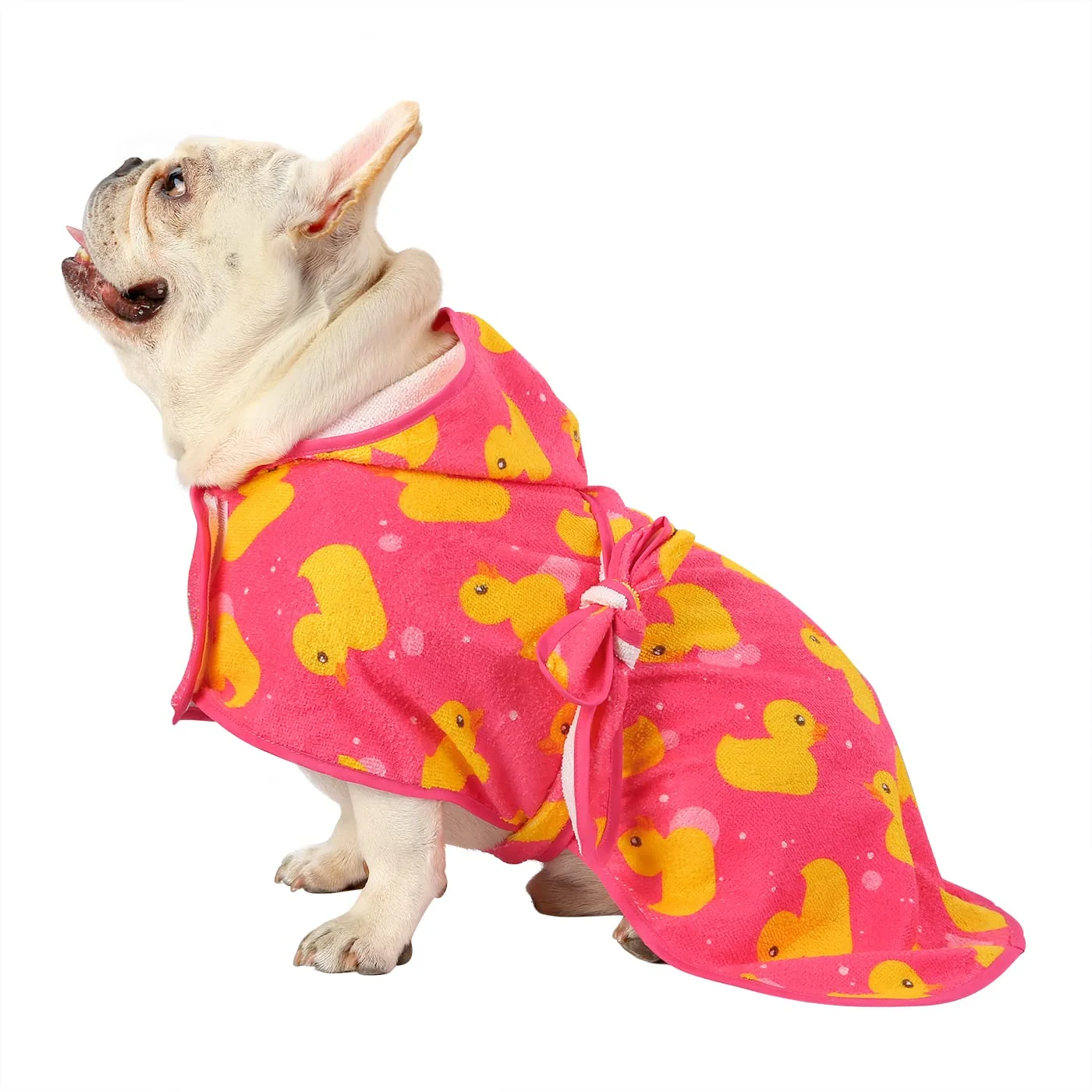 Casual HDE Dog Bathrobe - Ultra-Absorbent Quick-Dry Hooded Towel S-XXL Pink Rubber Ducks Clean
