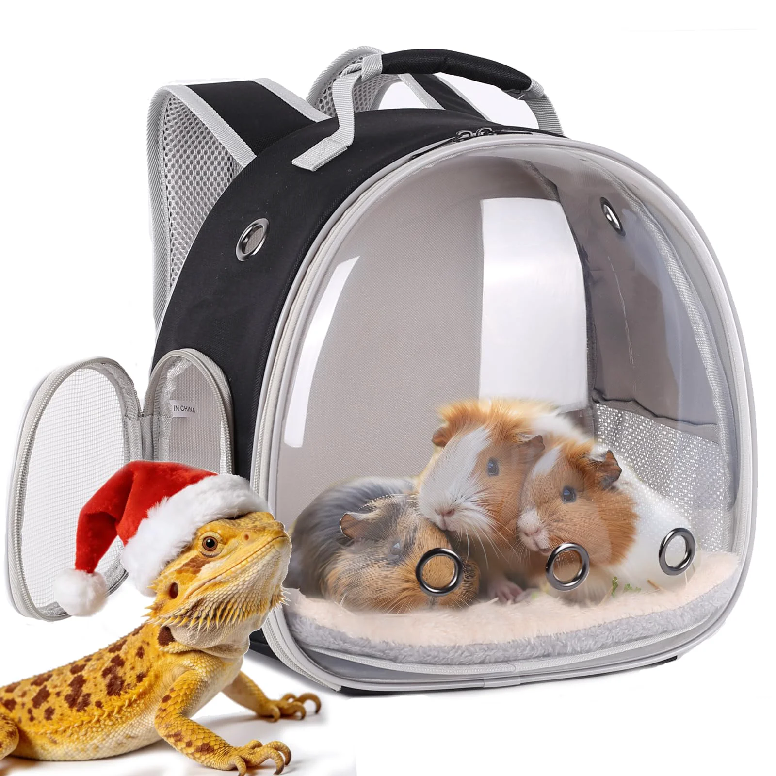 Stylish WEVONIGU Portable Travel Pet Backpack Carrier with Self-Warming Bed – Bearded Dragon Guinea Pig More Responsible