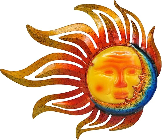 Sustainable Sun Metal Wall Art Outdoor Decor Sun Moon Face Wall Decor Rust Proof Large Metal Sun 18Inch Hanging Patio Living Room Bedroom Garden FenceAbout This Advanced