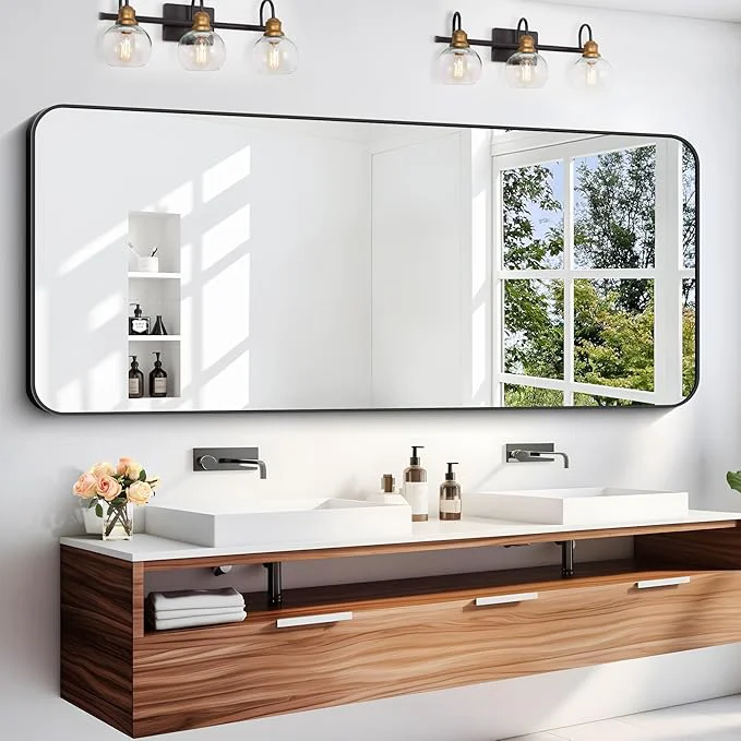 Flexible 60 x 24 Bathroom Mirror Matte Black Wall Mirror with Metal Frame Decorative Rectangular Vanity Mirror for Bedroom Bathroom Living Room Entryway Horizontal Vertical About ThisOverview Trendy