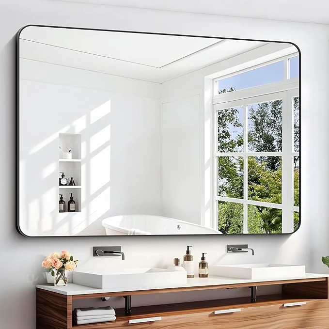 Original 60 x 40 Bathroom Mirror Matte Black Wall Mirror with Metal Frame Decorative Rectangular Vanity Mirror for Bedroom Bathroom Living Room Entryway Horizontal Vertical About ThisOverview Casual