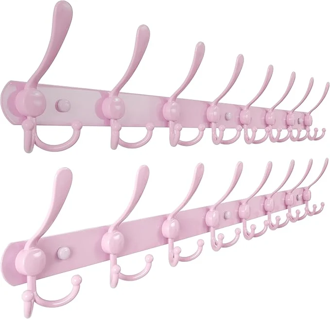 Detailed Dseap Coat Rack Wall Mount - 29.5 Long 8-Tri-Hooks Heavy Duty Coat Hanger Rail Wall Hooks for Hanging Coats Hats Clothing Clothes Purse Mudroom Entryway Pink Pack of 2About ThisOverview Sophisticated