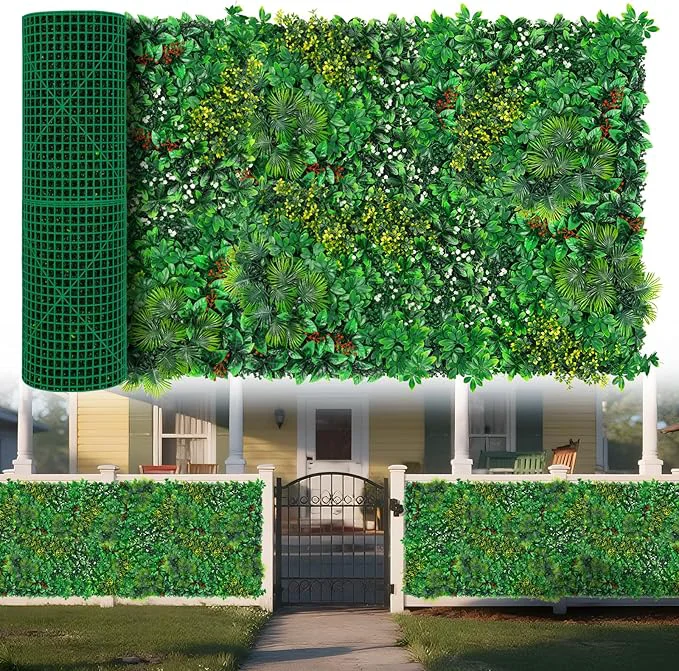 Environmentally Friendly Artificial Grass Wall Panels 40 x120 33.33 sqft Boxwood Wall Roll with Tropical Leaves Faux Greenery Privacy Fence Screen Grass Backdrop for Outdoor Indoor Garden Birthday Wedding DecorAbout ThisOverview Fine