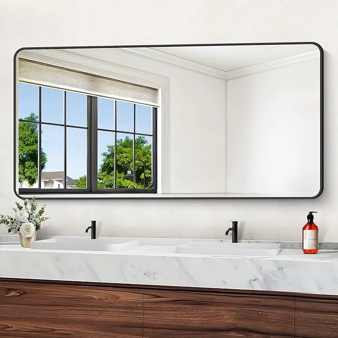 Professional 72 x 36 Bathroom Mirror Matte Black Wall Mirror with Metal Frame Decorative Rectangular Vanity Mirror for Bedroom Bathroom Living Room Entryway Horizontal Vertical About ThisOverview Luxury