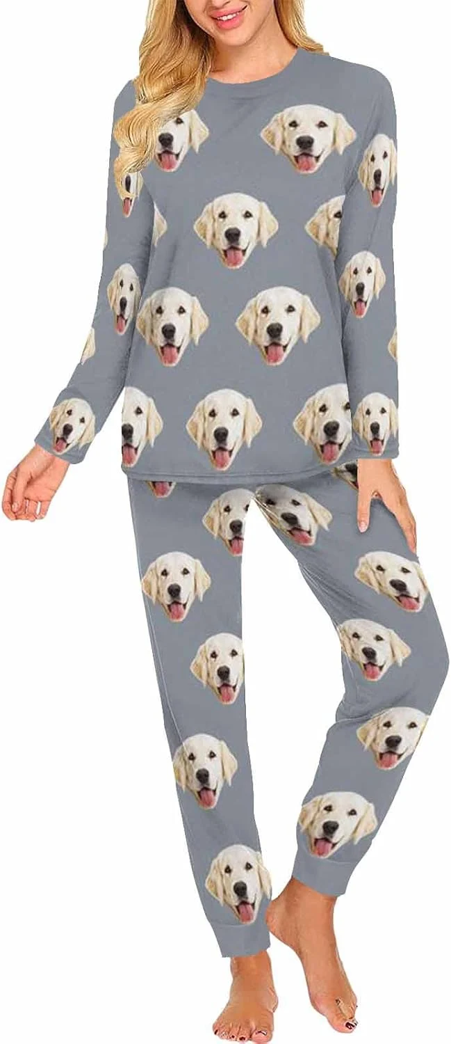 Green MyPupSocks Custom Face Pajamas Sets for Women Personalized Photo Sleepwear XS-XXL Fashionable