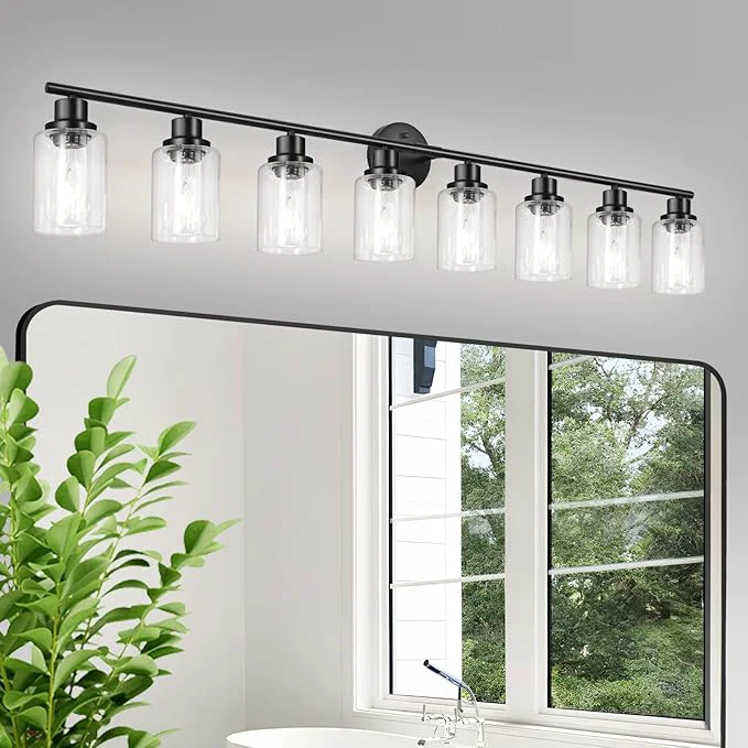 Carefully Designed 8-Light Black Vanity Lights Modern Bathroom Light Fixtures with Clear Glass Shade Wall Lamps for Mirror Kitchen Hallway Cabinet Living Room Sconces Lights - E26About ThisOverview High-Quality