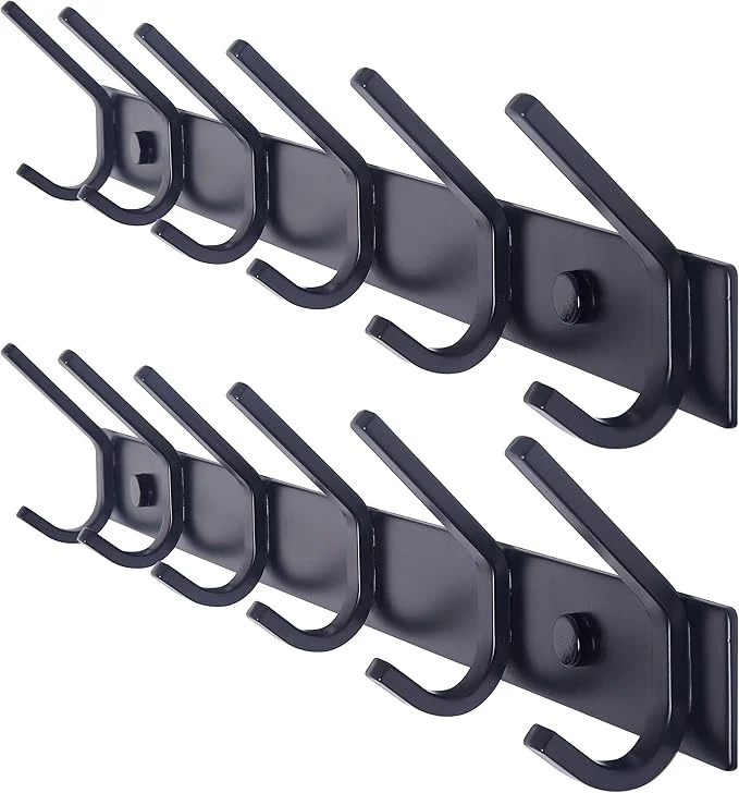 Superior WEBI Coat Rack Wall Mounted 17-1 8 Inch Coat Hooks for Hanging Coats Heavy Duty Metal Hook Rack Rail with 6 Double Dual Hooks Coat Hanger Wall Mount for Clothes Jacket Black 2 PacksAbout ThisOverview Functional