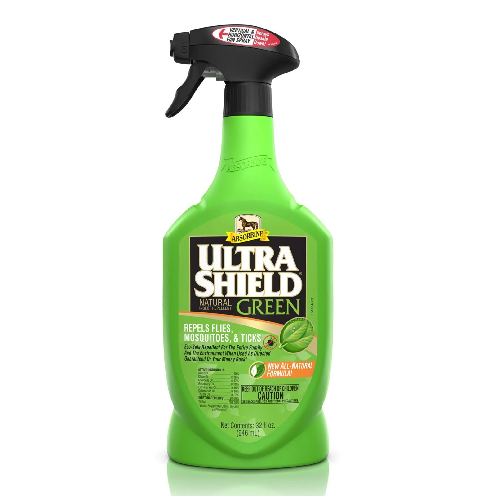 World-Class Absorbine UltraShield Green All-Natural Fly Insect Repellent for Horses Dogs – 32 oz Spray Bottle Eco-Friendly
