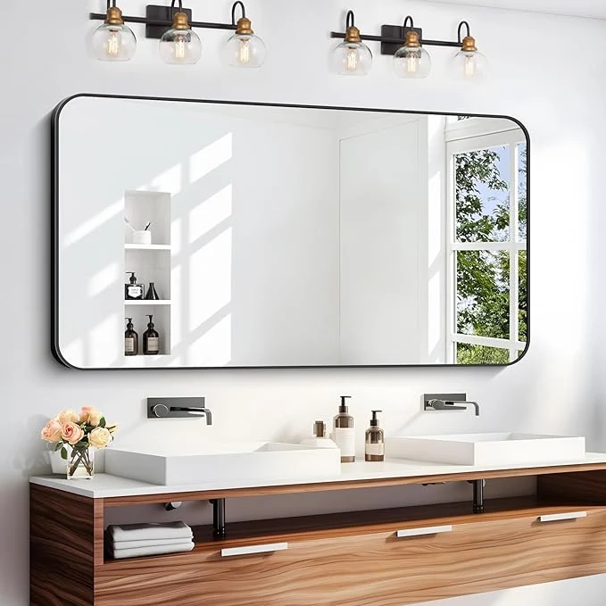 Pure 24 x 48 Bathroom Mirror Matte Black Wall Mirror with Metal Frame Decorative Rectangular Vanity Mirror for Bedroom Bathroom Living Room Entryway Horizontal Vertical About ThisOverview Premium