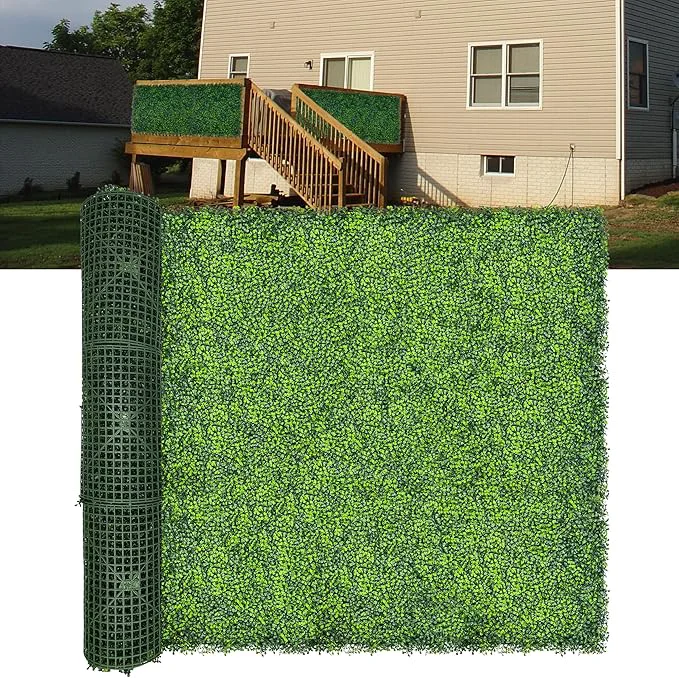 Selected Artificial Boxwood Roll Panels 140 x 60 58.5 SQFT UV-Anti Faux Ivy Leaves Grass Wall for Patio Balcony Privacy Garden Backyard Greenery Wall Backdrop and Fence DecorAbout ThisOverview Safe