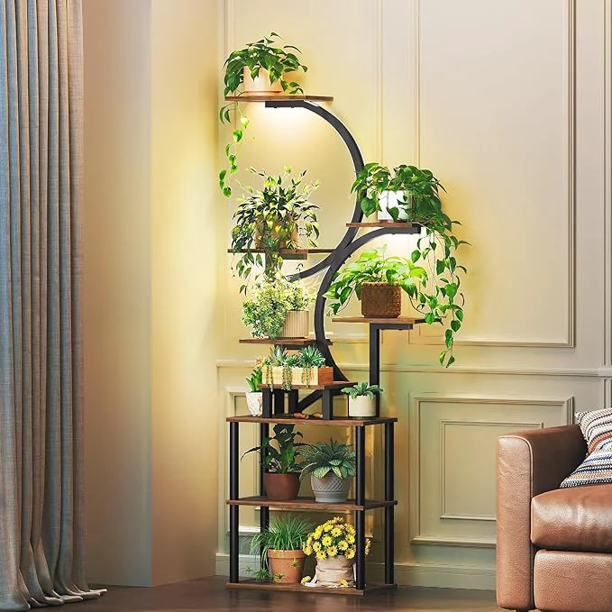 Modern Plant Stand Indoor with Grow Lights 9-Tier Metal Plant Stand 69'' Tall Corner Display Shelf for Indoor Plants for Living Room Patio Bedroom Rustic Brown PT01BRAbout ThisOverview Exclusive