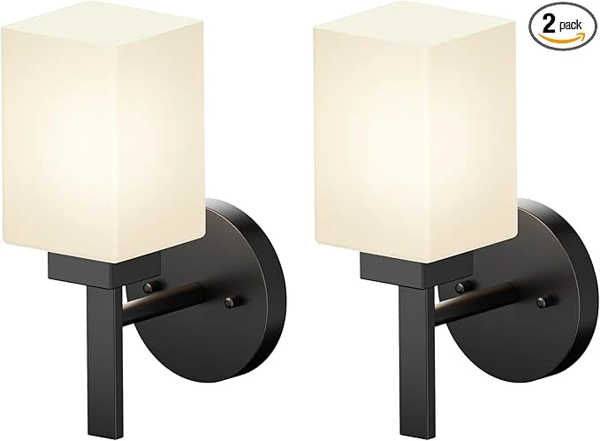 Sustainable Wall Lights Matte Black Bathroom Vanity Light Fixtures Over Mirror with White Frosted Glass Shade Wall Lamps for Porch Entrance 2 Pack T002MB-L1-P2About ThisOverview Certified