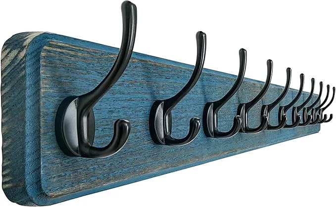 First-Class Dseap Coat Rack Wall 38-1 4 Long Patented Heavy-Duty 10-Double-Hooks Wooden Wall Mounted Coat Rack Coat Hanger Hook Rail for Winter Coats Hat Jacket Clothing Weathered BlueAbout ThisOverview Smart