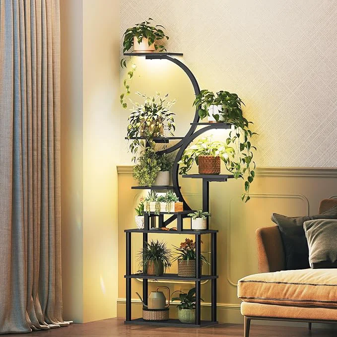 Fashionable Plant Stand Indoor with Grow Lights 9-Tier Metal Plant Stand 69'' Tall Corner Display Shelf for Indoor Plants for Living Room Patio Bedroom Black PT01BBAbout ThisOverview Clean